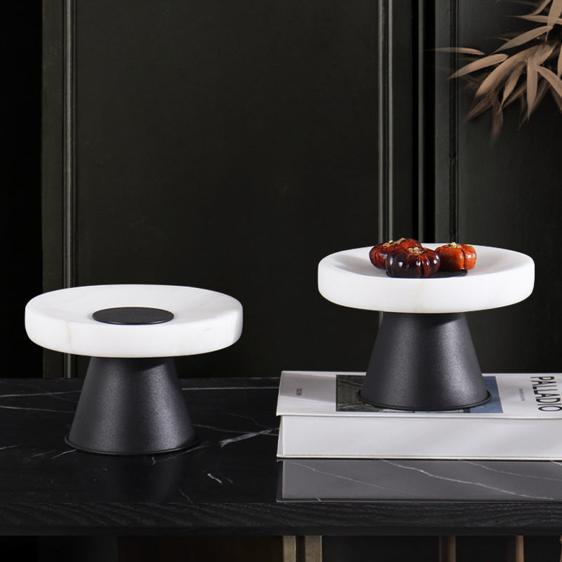 White Travertine Pedestal Stand | 6.3 x 4.3 in | Small Stone Display Riser | Black Base | Brick by Brick
