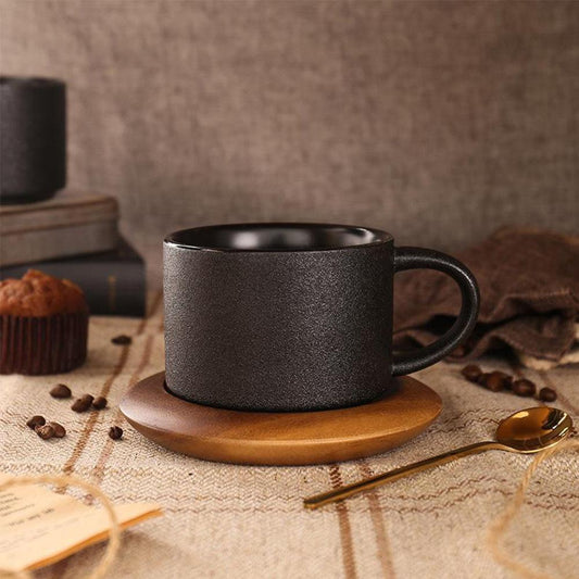 Stoneware Coffee Mug | Black | Oven-Baked Finish | Cup, Spoon & Base Set | Brick by Brick