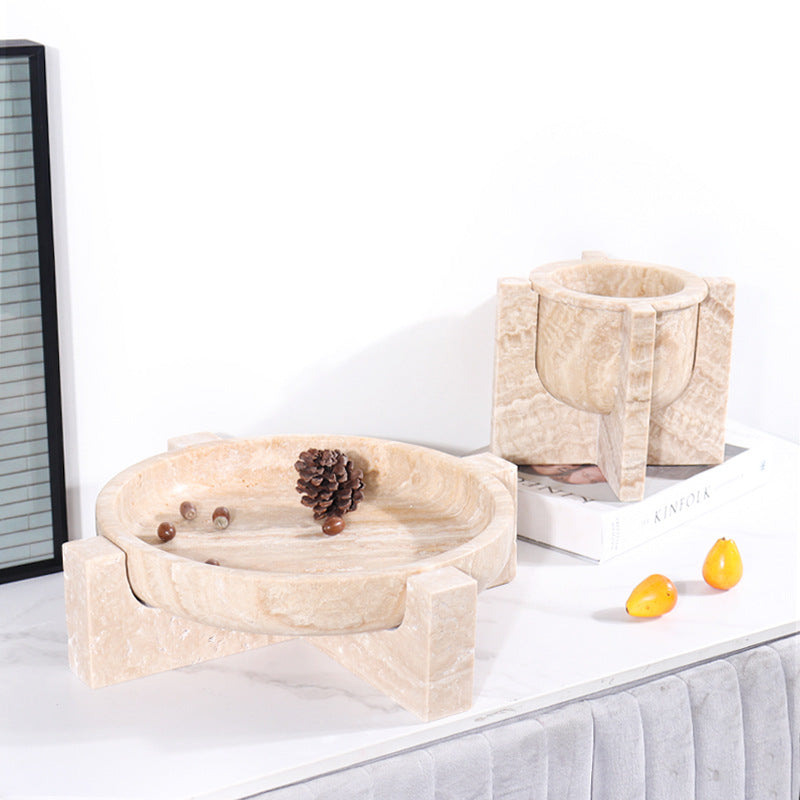 Aurum Travertine Fruit Tray | 7.8 × 5.9 in or 14.1 × 3.9 in | Natural Stone | Serving & Display Dish | Brick by Brick