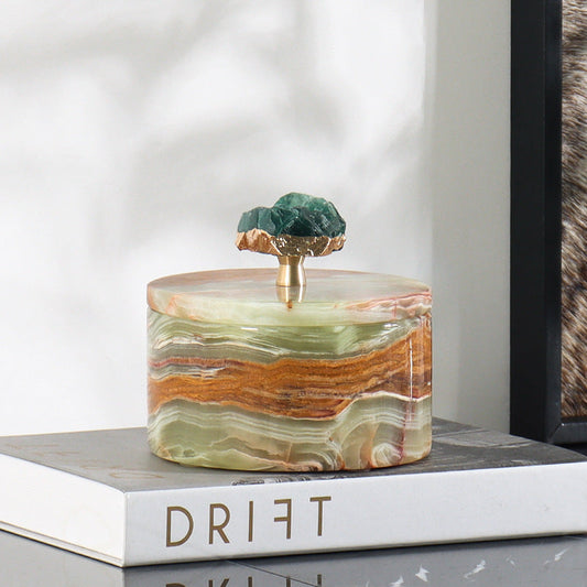 Aurora Marble Storage Jar | 4.7 × 3.9 in | Solid Stone | Gemstone Handle | Brick by Brick