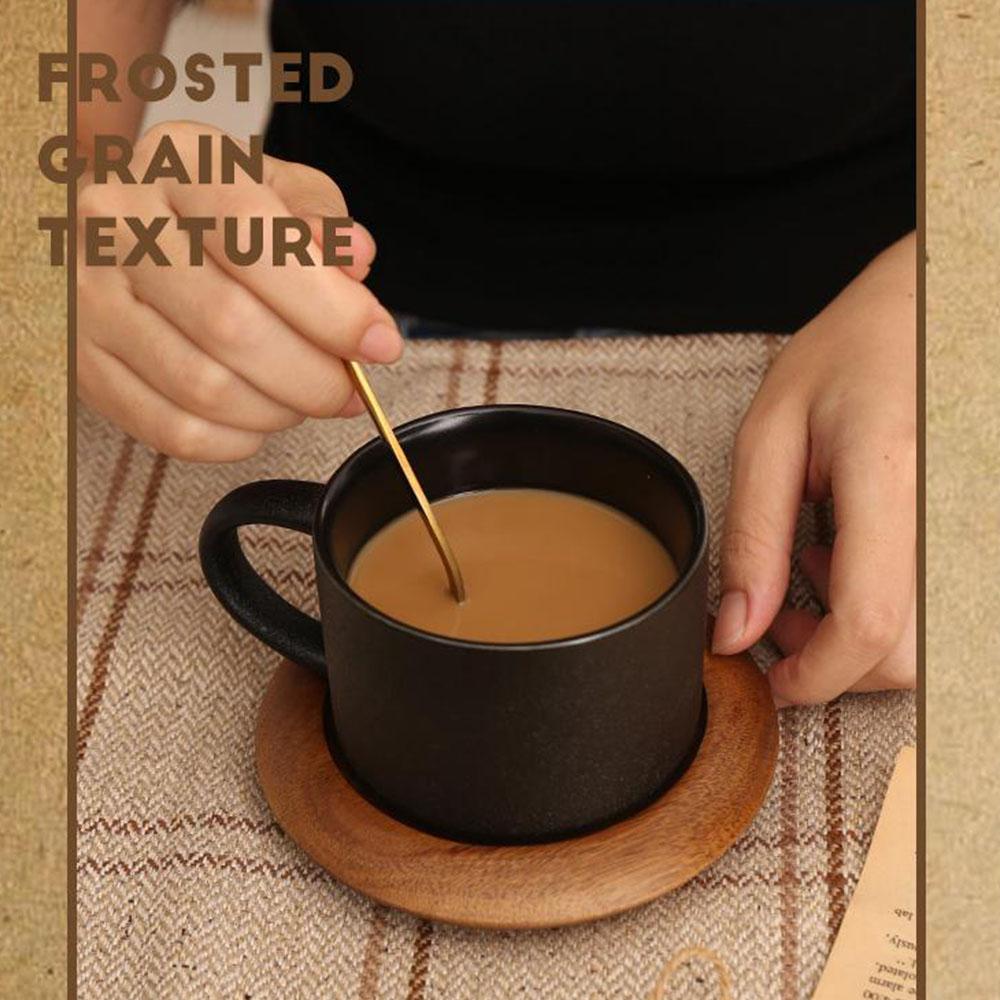 Stoneware Coffee Mug | Black | Oven-Baked Finish | Cup, Spoon & Base Set | Brick by Brick