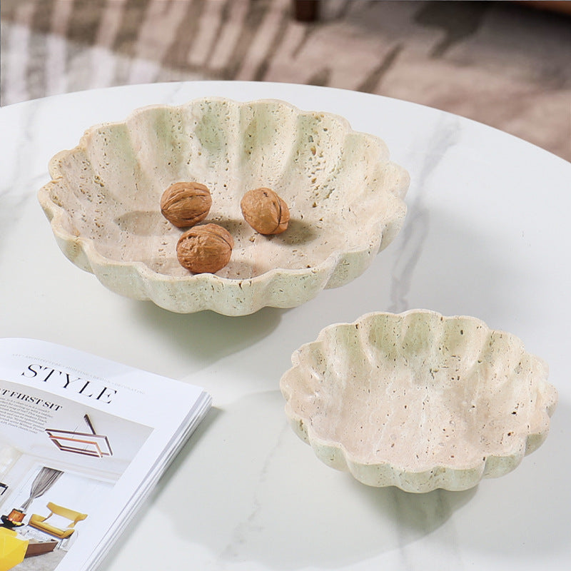Travertine Scallop Tray | 12.2 x 3.9 in | Natural Stone Centerpiece | Decorative & Serving | Brick by Brick