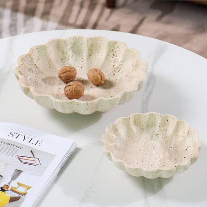 Travertine Scallop Tray | 12.2 x 3.9 in | Natural Stone Centerpiece | Decorative & Serving | Brick by Brick