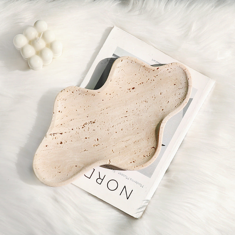 Travertine Cloud Tray |  6.9 × 5.5 × 1.4 in | Organic Freeform Stone Dish | Jewelry & Key Holder | Brick by Brick