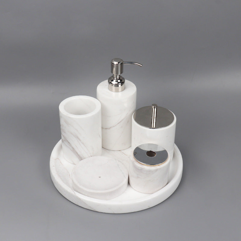 Marble Bathroom Set | 6-Piece Vanity Accessories | Solid Stone & Metal Accents | Brick by Brick