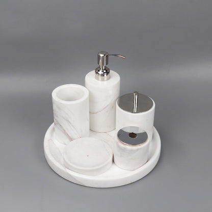 Marble Bathroom Set | 6-Piece Vanity Accessories | Solid Stone & Metal Accents | Brick by Brick