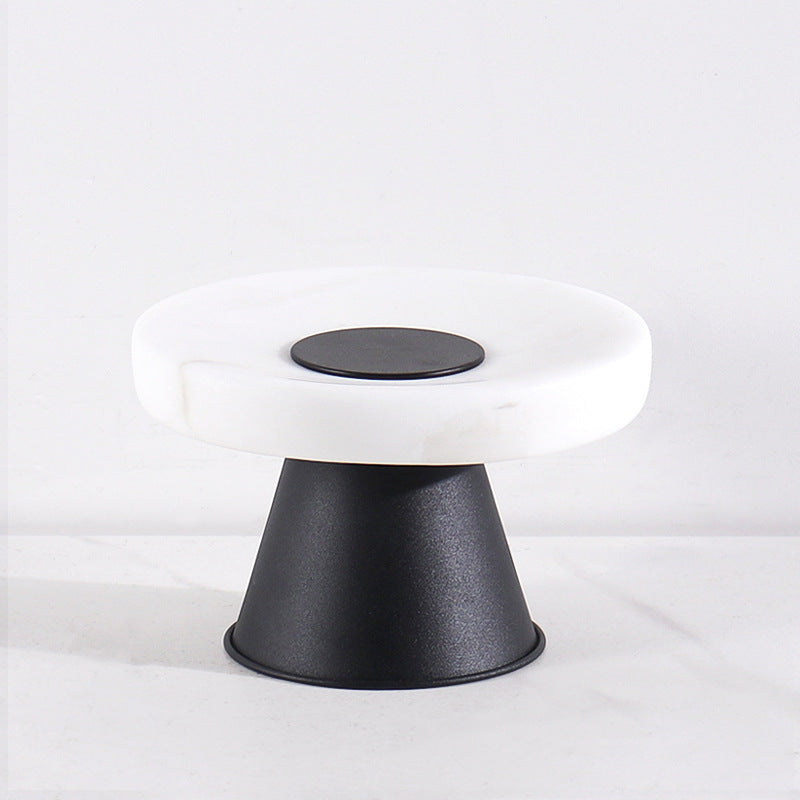 White Travertine Pedestal Stand | 6.3 x 4.3 in | Small Stone Display Riser | Black Base | Brick by Brick