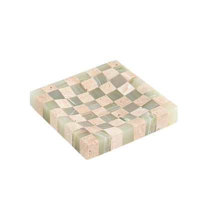 Checkered Marble Jewelry Tray |  4.7 × 0.8 in | Stone Inlay | Modern Vanity Organizer | Brick by Brick