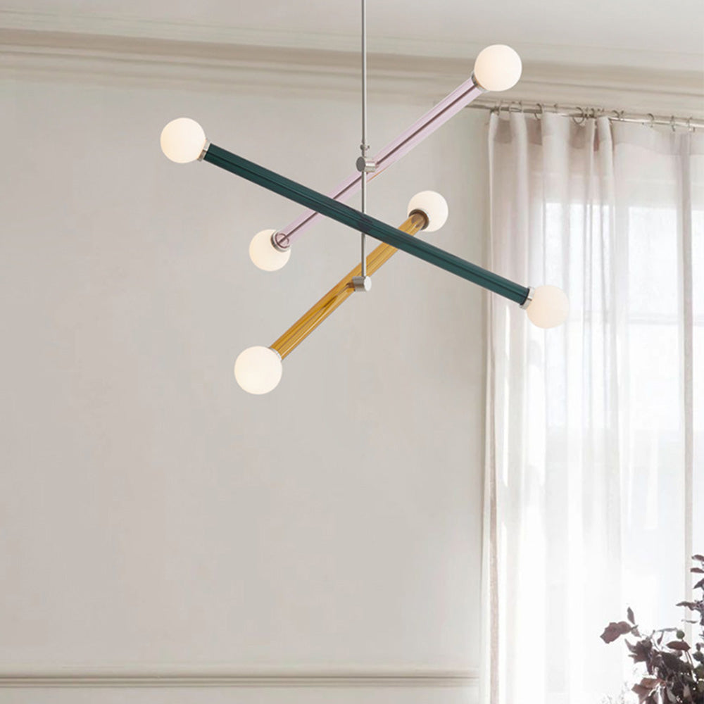 Colorful Glass Long Chandelier | 6-Light | 25.59"x27.56| Artistic Statement Lighting | Brick by Brick