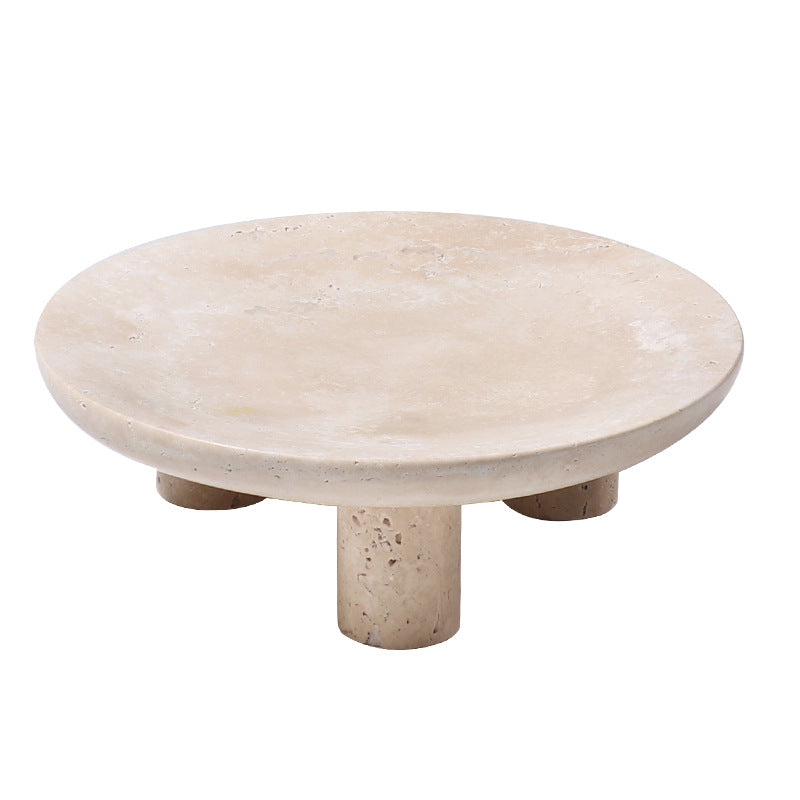 Travertine Fruit Pedestal Tray | 9 x 2.75 in | Solid Stone Display Bowl | Decorative Centerpiece | Brick by Brick