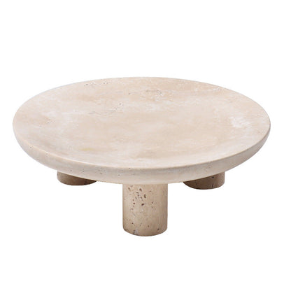 Travertine Fruit Pedestal Tray | 9 x 2.75 in | Solid Stone Display Bowl | Decorative Centerpiece | Brick by Brick