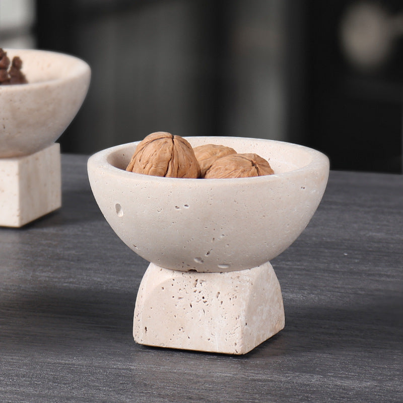 Travertine Mini Pedestal Bowl | 4.7 x 3.5 in | Small Stone Display Dish | Unique Bases | Brick by Brick