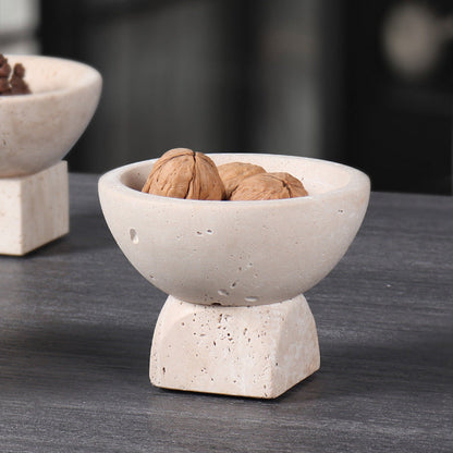 Travertine Mini Pedestal Bowl | 4.7 x 3.5 in | Small Stone Display Dish | Unique Bases | Brick by Brick