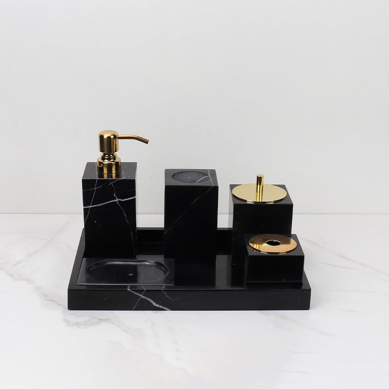 Marble Bathroom Set | 6-Piece Vanity Accessories | Solid Stone & Metal Accents | Brick by Brick