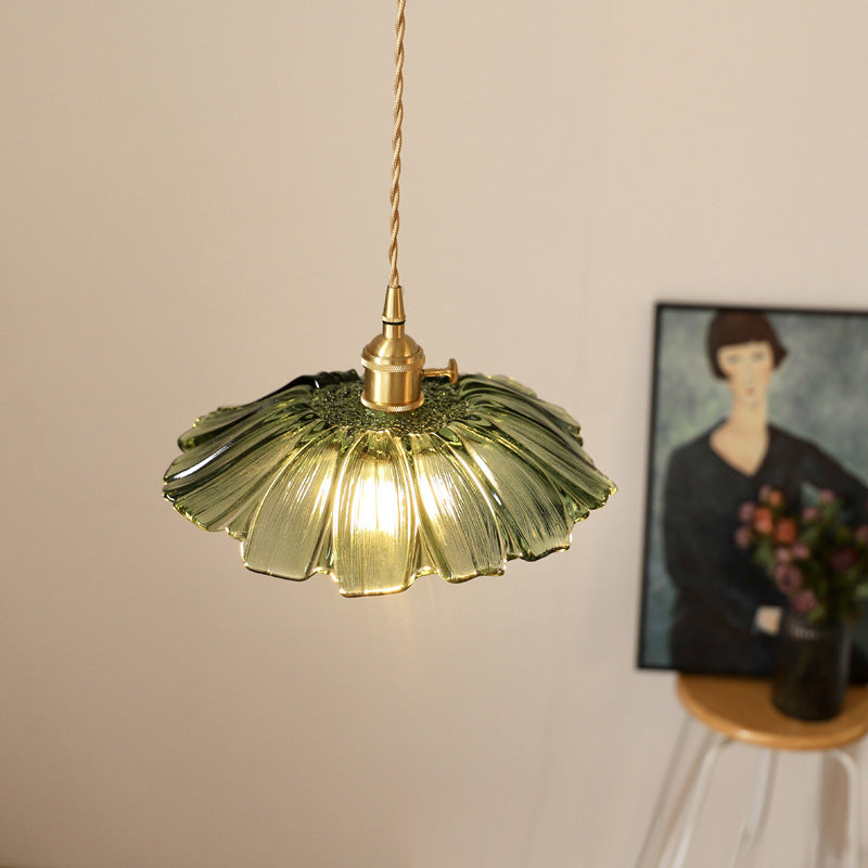 Vintage Floral Glass Pendant Light | Retro Elegance | Warm Glow | Adjustable Hanging | Brick by Brick