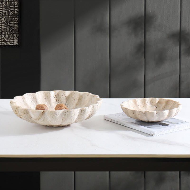 Travertine Scallop Tray | 12.2 x 3.9 in | Natural Stone Centerpiece | Decorative & Serving | Brick by Brick