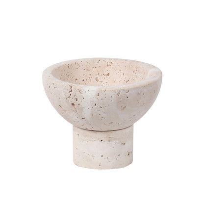 Travertine Mini Pedestal Bowl | 4.7 x 3.5 in | Small Stone Display Dish | Unique Bases | Brick by Brick