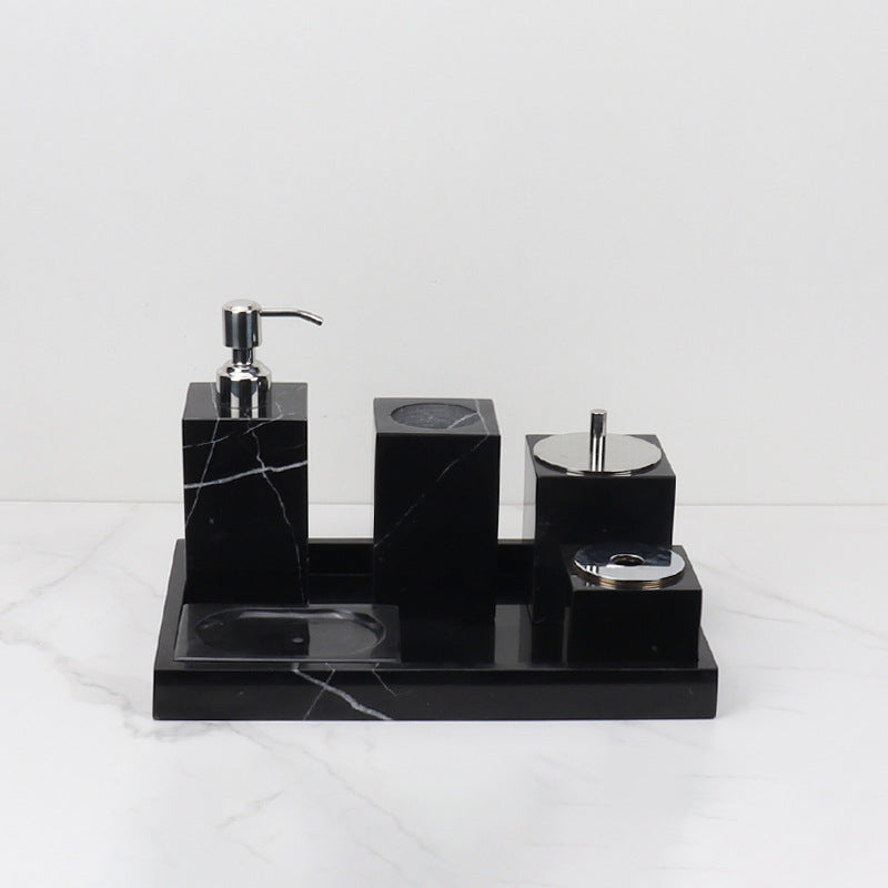 Marble Bathroom Set | 6-Piece Vanity Accessories | Solid Stone & Metal Accents | Brick by Brick