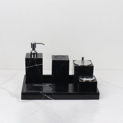 Marble Bathroom Set | 6-Piece Vanity Accessories | Solid Stone & Metal Accents | Brick by Brick