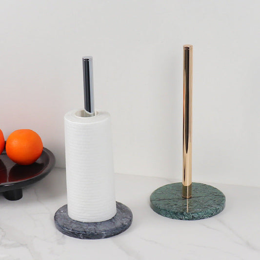 Marble Paper Towel Holder | 6 x 12.7 in | Solid Stone Base with Polished Metal Rod | Kitchen & Bathroom | Brick by Brick