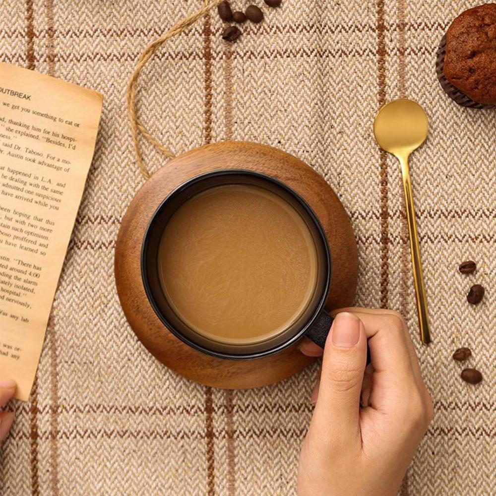 Stoneware Coffee Mug | Black | Oven-Baked Finish | Cup, Spoon & Base Set | Brick by Brick