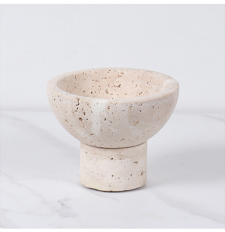 Travertine Mini Pedestal Bowl | 4.7 x 3.5 in | Small Stone Display Dish | Unique Bases | Brick by Brick