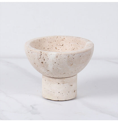 Travertine Mini Pedestal Bowl | 4.7 x 3.5 in | Small Stone Display Dish | Unique Bases | Brick by Brick
