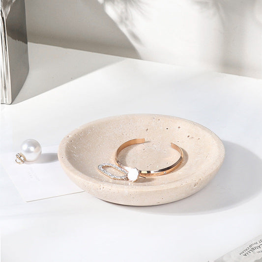 Travertine Jewelry Tray | 6 x 1 in | Natural Stone Round Organizer | Vanity, Nightstand, Entryway | Brick by Brick