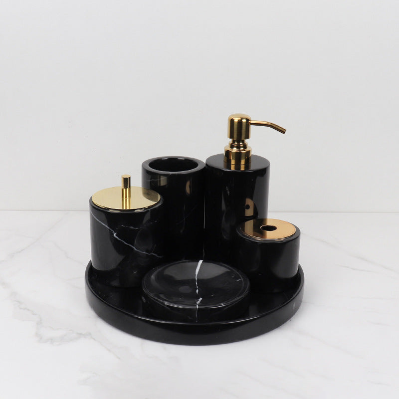 Marble Bathroom Set | 6-Piece Vanity Accessories | Solid Stone & Metal Accents | Brick by Brick