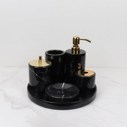 Marble Bathroom Set | 6-Piece Vanity Accessories | Solid Stone & Metal Accents | Brick by Brick