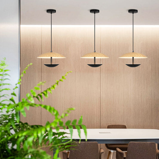 Nordic LED Frisbee Pendant Light | 13.8/17.7" x 4.7 in | Wood & Brown | Metal fixture | Brick by Brick