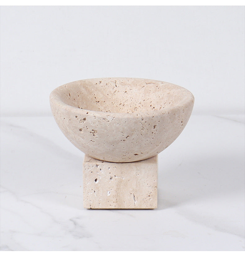 Travertine Mini Pedestal Bowl | 4.7 x 3.5 in | Small Stone Display Dish | Unique Bases | Brick by Brick