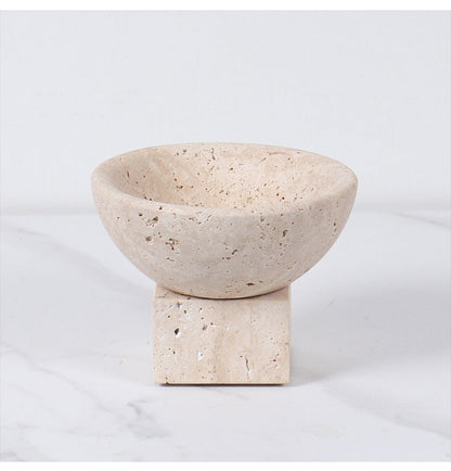 Travertine Mini Pedestal Bowl | 4.7 x 3.5 in | Small Stone Display Dish | Unique Bases | Brick by Brick