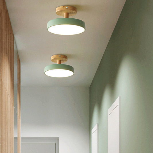 Industrial LED Ceiling Light | Wood & Iron Fixture | 12W Energy-Saving Lamp | 7.09x3.94 in | Brick by Brick
