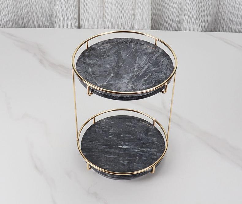 Round Marble Double Tray | Medium to Large | Two-Tier Display | Gold Frame | Brick by Brick