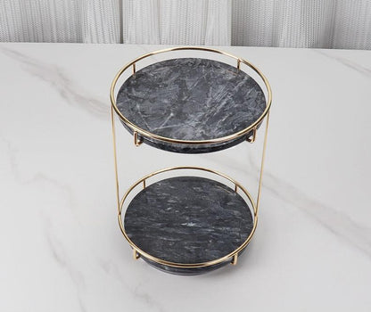 Round Marble Double Tray | Medium to Large | Two-Tier Display | Gold Frame | Brick by Brick