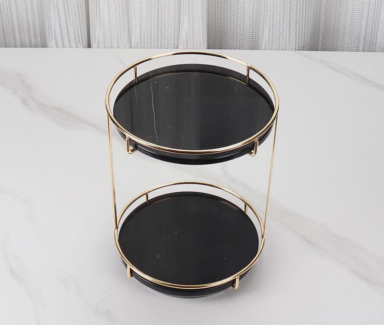 Round Marble Double Tray | Medium to Large | Two-Tier Display | Gold Frame | Brick by Brick