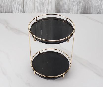 Round Marble Double Tray | Medium to Large | Two-Tier Display | Gold Frame | Brick by Brick
