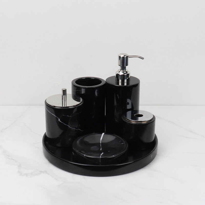 Marble Bathroom Set | 6-Piece Vanity Accessories | Solid Stone & Metal Accents | Brick by Brick