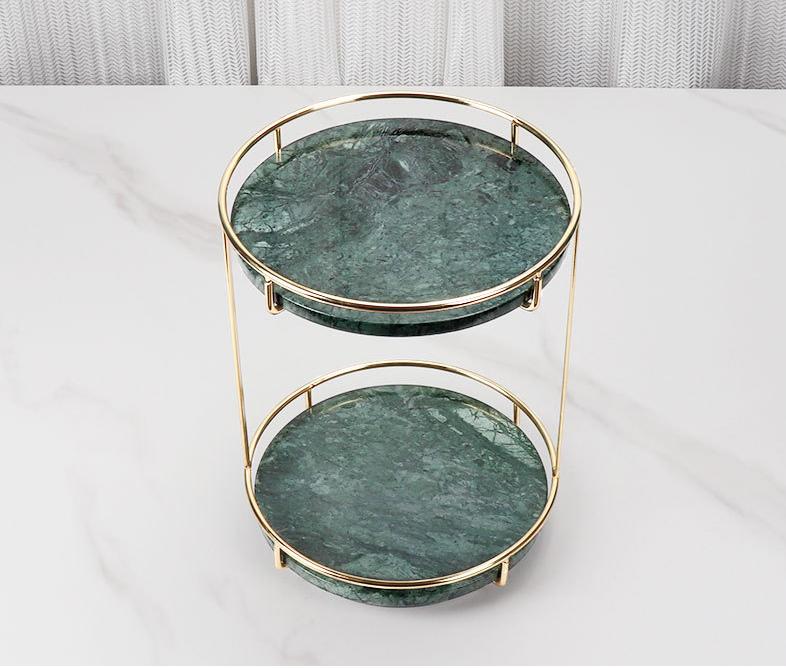 Round Marble Double Tray | Medium to Large | Two-Tier Display | Gold Frame | Brick by Brick