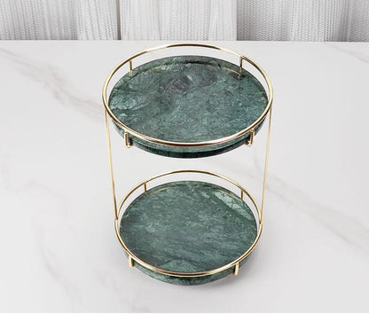 Round Marble Double Tray | Medium to Large | Two-Tier Display | Gold Frame | Brick by Brick