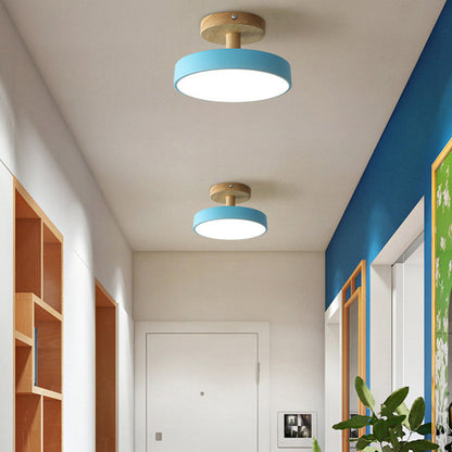 Industrial LED Ceiling Light | Wood & Iron Fixture | 12W Energy-Saving Lamp | 7.09x3.94 in | Brick by Brick