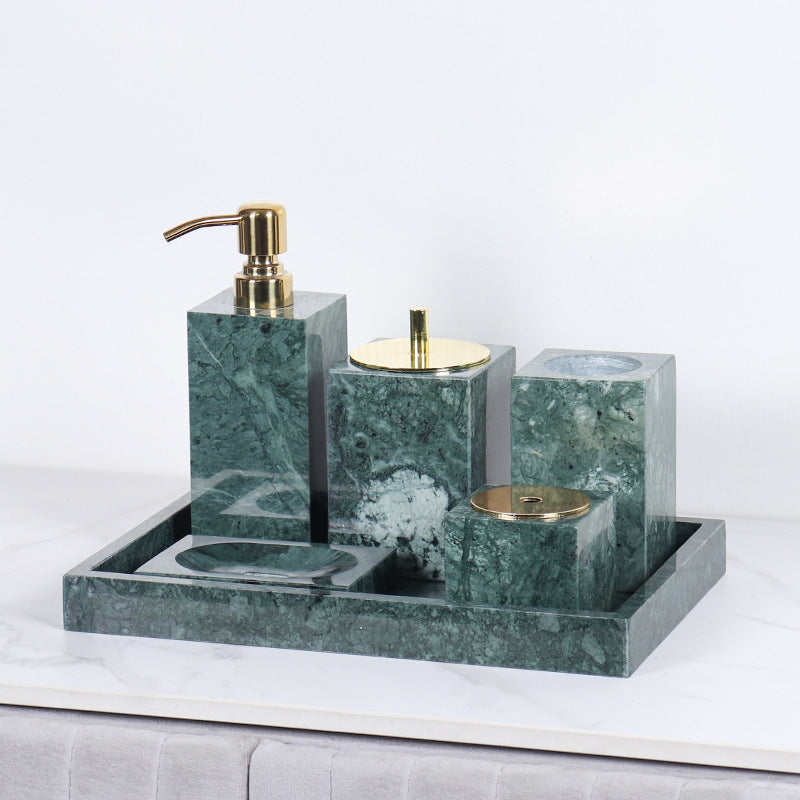 Marble Bathroom Set | 6-Piece Vanity Accessories | Solid Stone & Metal Accents | Brick by Brick