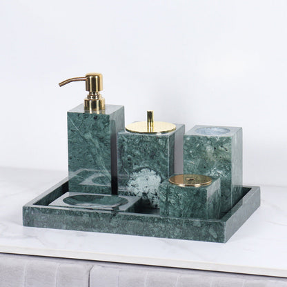 Marble Bathroom Set | 6-Piece Vanity Accessories | Solid Stone & Metal Accents | Brick by Brick