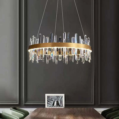 Modern Crystal Chandelier | 31.5" x 11.8" | LED | Gold Plated | Adjustable Pendant | Brick by Brick