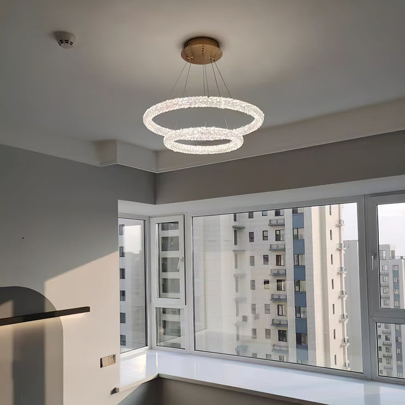 Crystal Ring Chandelier | H2.5in | Modern LED Pendant Light | Adjustable Art Deco Ceiling Fixture | Brick by Brick