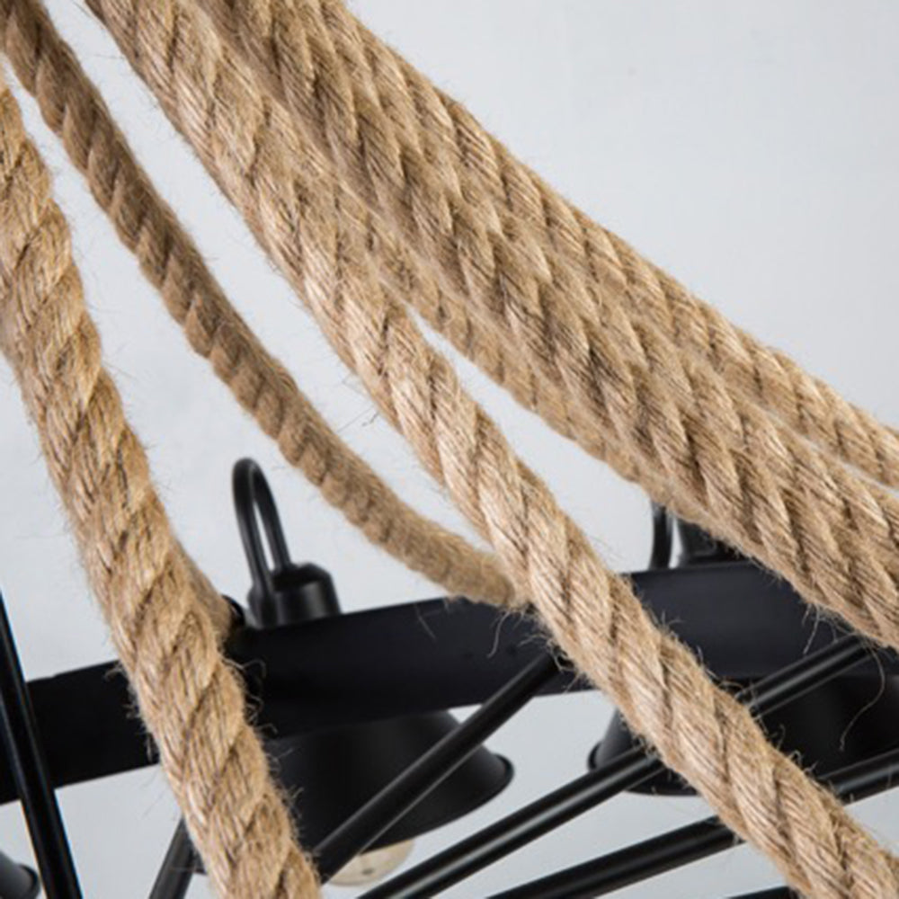 Vintage Industrial Rope Chandelier | 37.4/59 x 19.7 x 23.6 in | 9 or 17 Lights | Black Finish | Brick by Brick