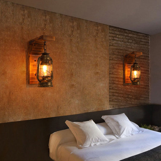 Rustic Lantern Wall Lamp | 4.7x15.7" | Pine Wood & Metal | E27 LED Compatible | Brick by Brick