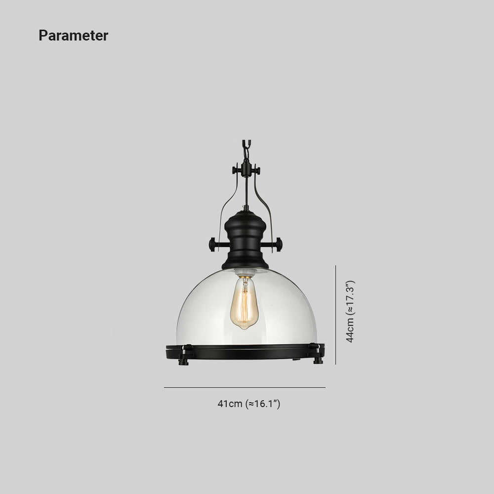 Vintage Hemispherical Glass Pendant Light | 16″ Diameter Glass Shade | Retro Metal & Glass Fixture | Brick by Brick