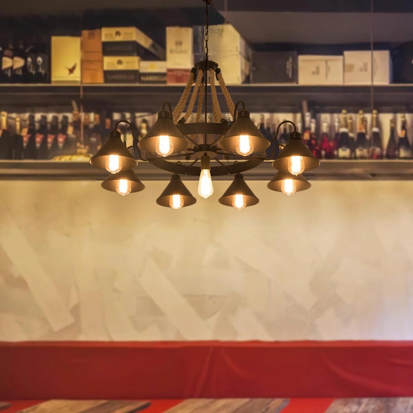 Vintage Industrial Rope Chandelier | 37.4/59 x 19.7 x 23.6 in | 9 or 17 Lights | Black Finish | Brick by Brick